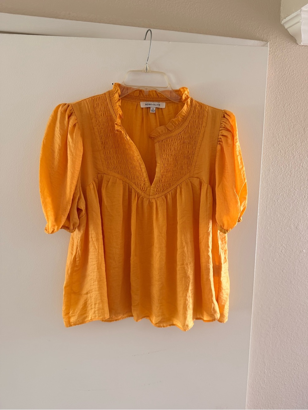 Rose & Olive Mustard Smocked V-Neck Peasant Blouse